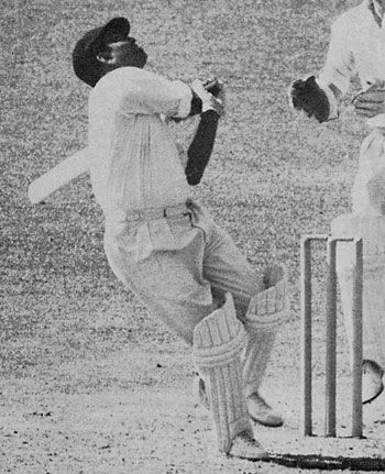 Vijay Manjrekar on his way to a hundred in his final Test