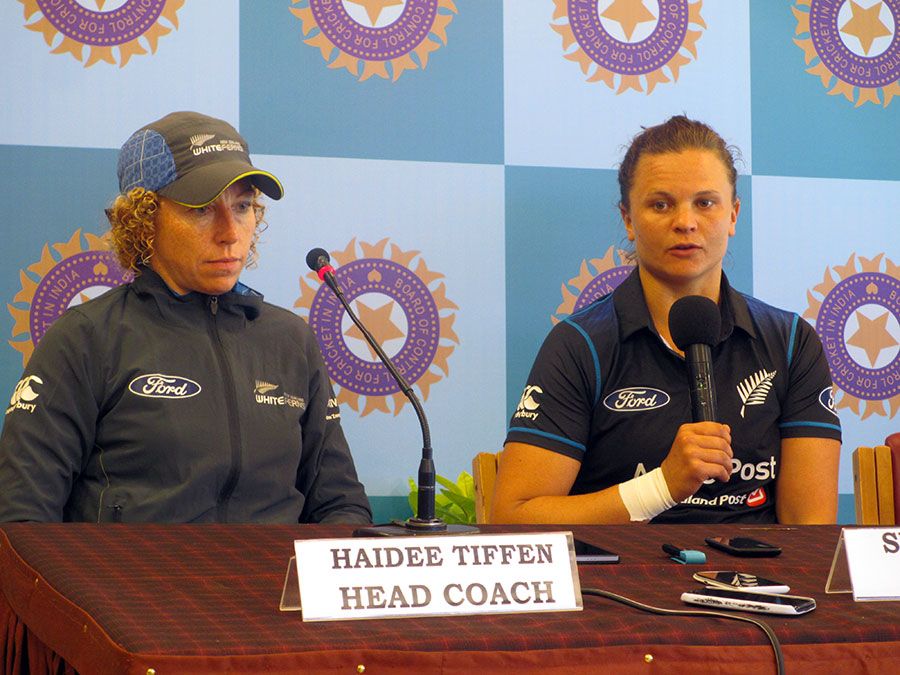 New Zealand head coach Haidee Tiffen and captain Suzie Bates at the pre-series press conference