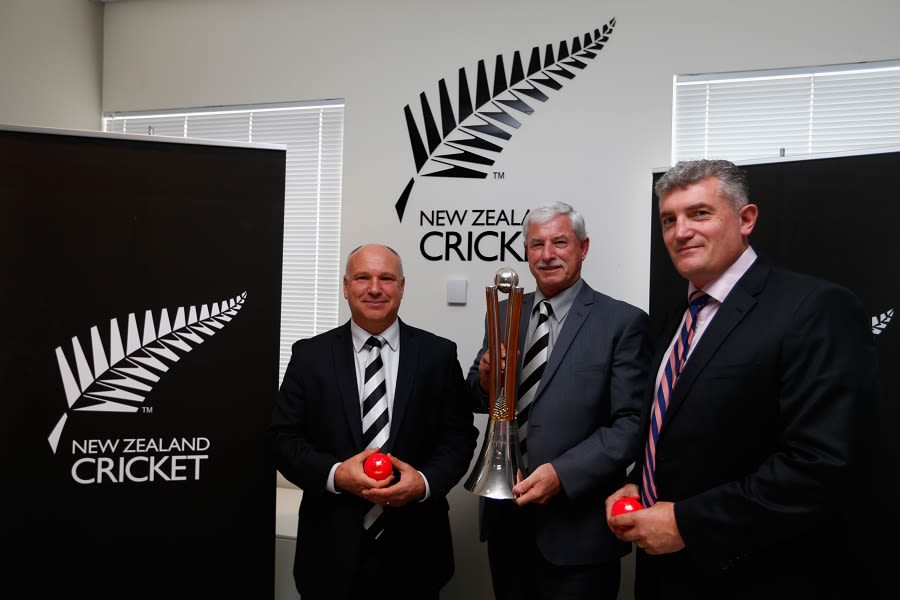 Sir Richard Hadlee with the Chappell-Hadlee trophy