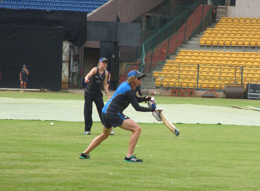 Coach Haidee Tiffen during a slip-catching drill
