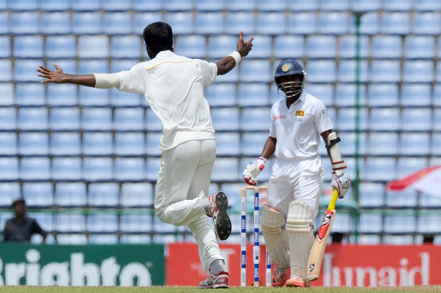 Ehsan Adil celebrates after dismissing Kaushal Silva