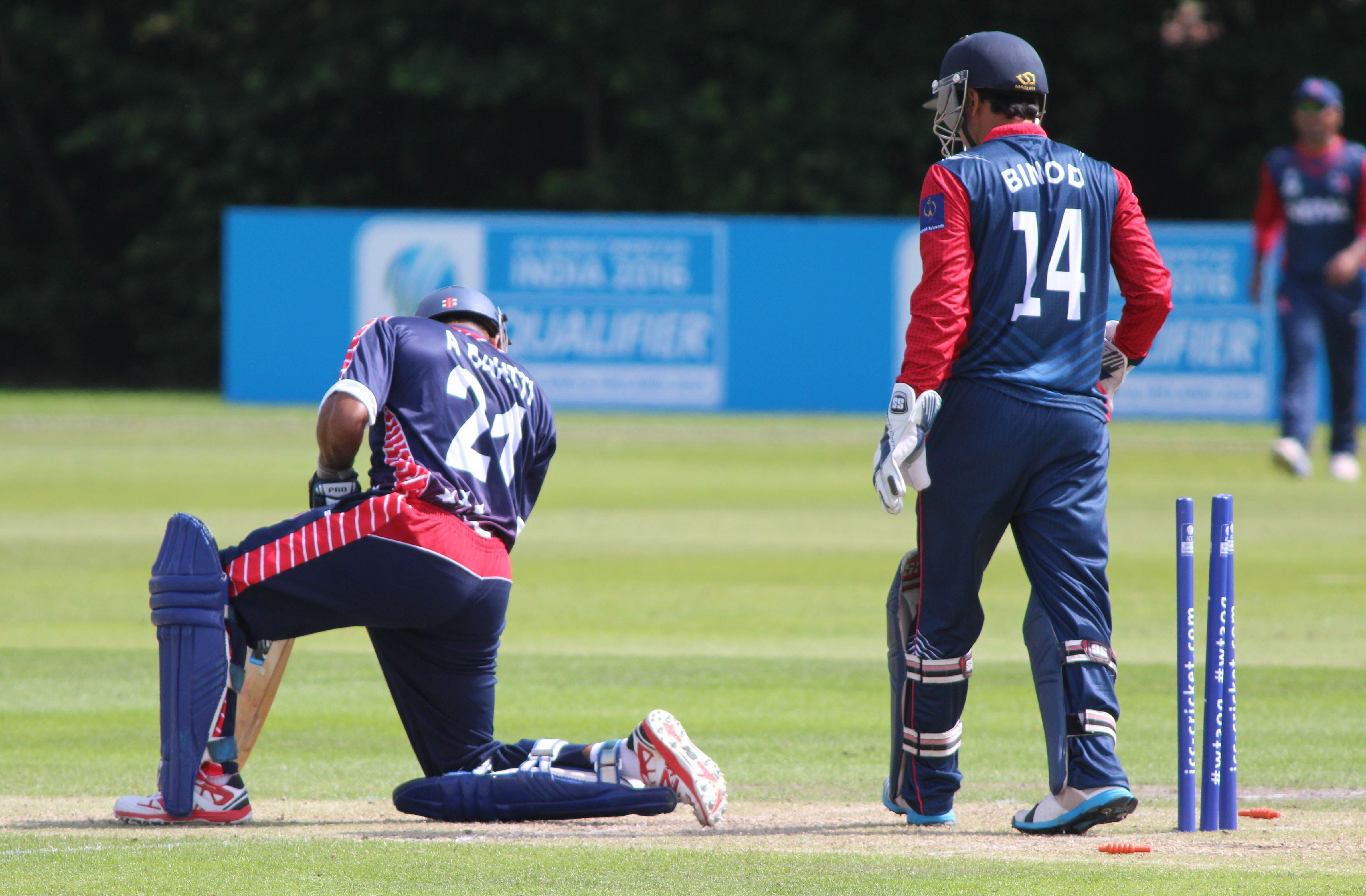 Adil Bhatti is bowled by Basant Regmi