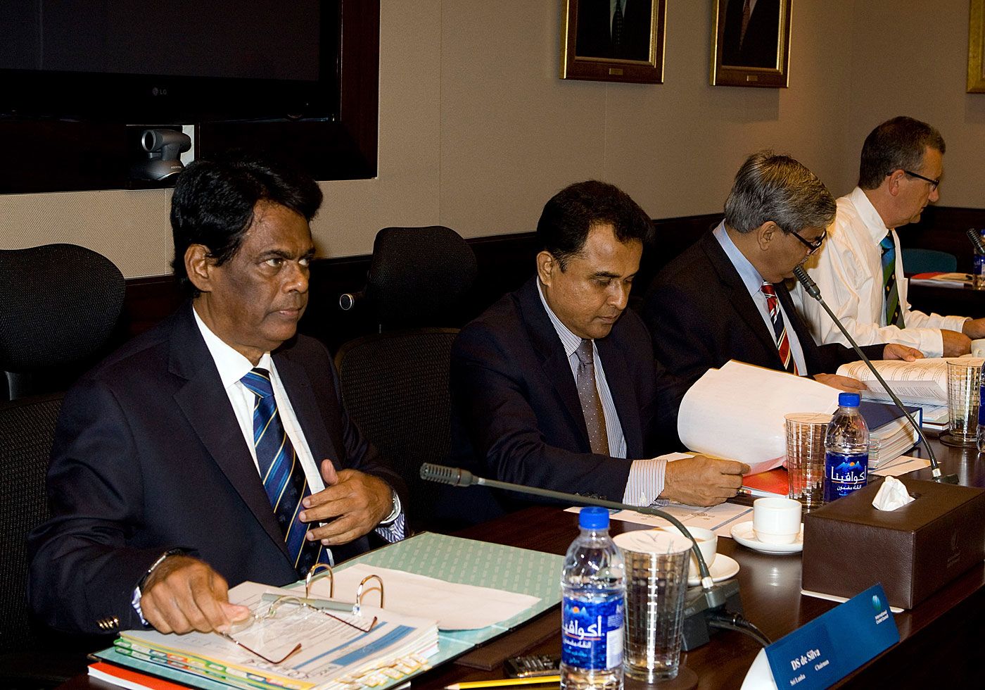 Somachandra de Silva sits at an ICC meeting