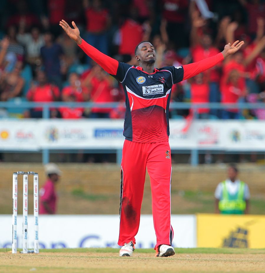 Derone Davis celebrates one of his three wickets