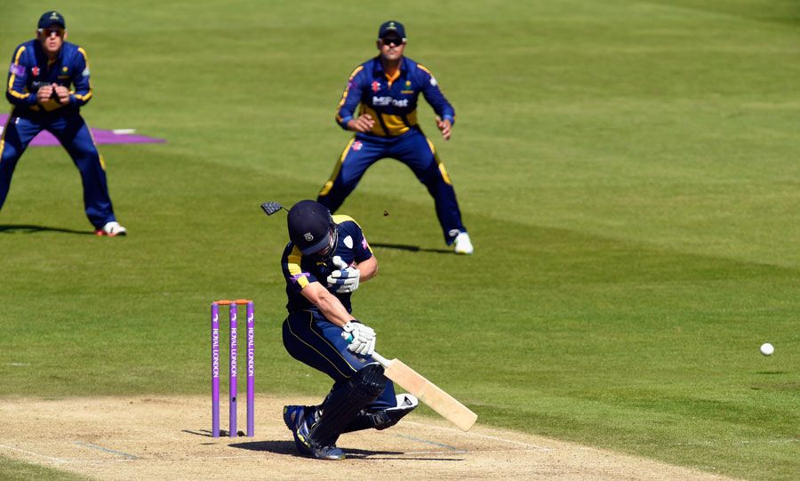 Jimmy Adams was struck on the side of the helmet by a Michael Hogan delivery