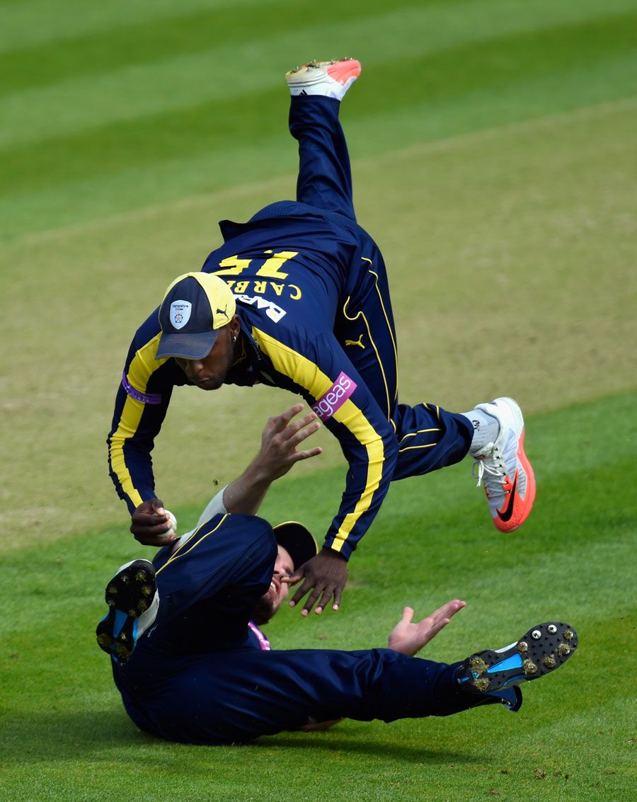Michael Carberry held on to a catch despite colliding with Joe Gatting