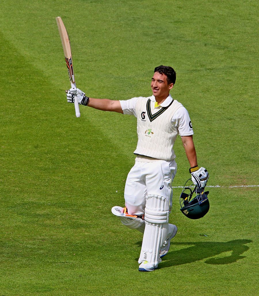 Jordan Gauci celebrates his hundred