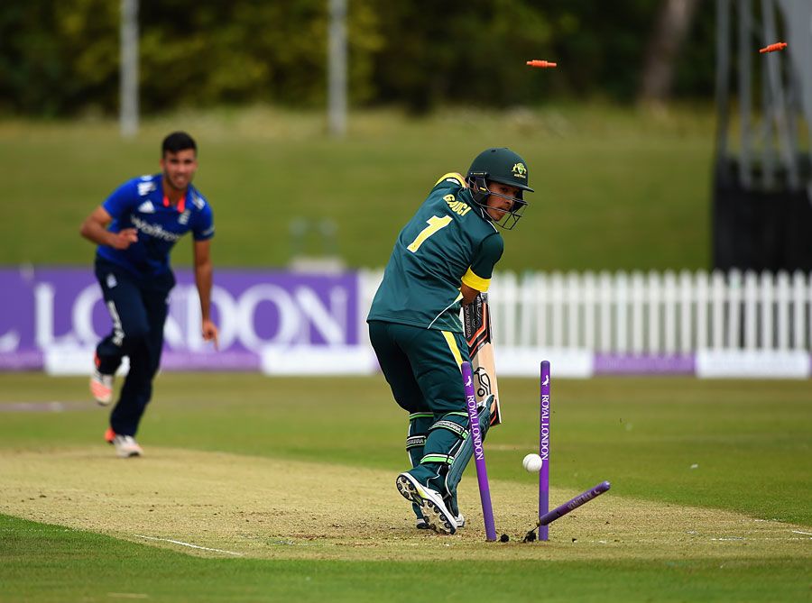 Jordan Gauci had his stumps rearranged by Saqib Mahmood