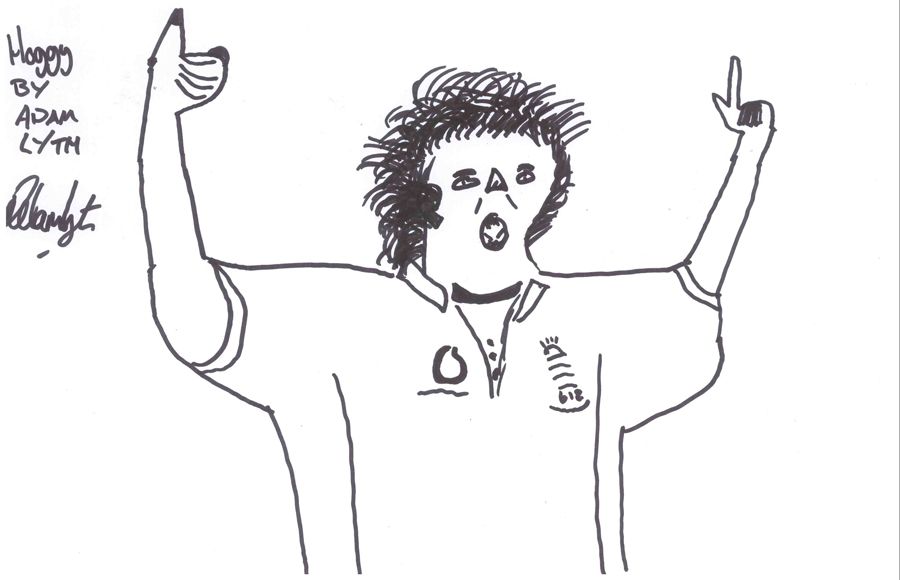 Adam Lyth draws Matthew Hoggard celebrating a wicket