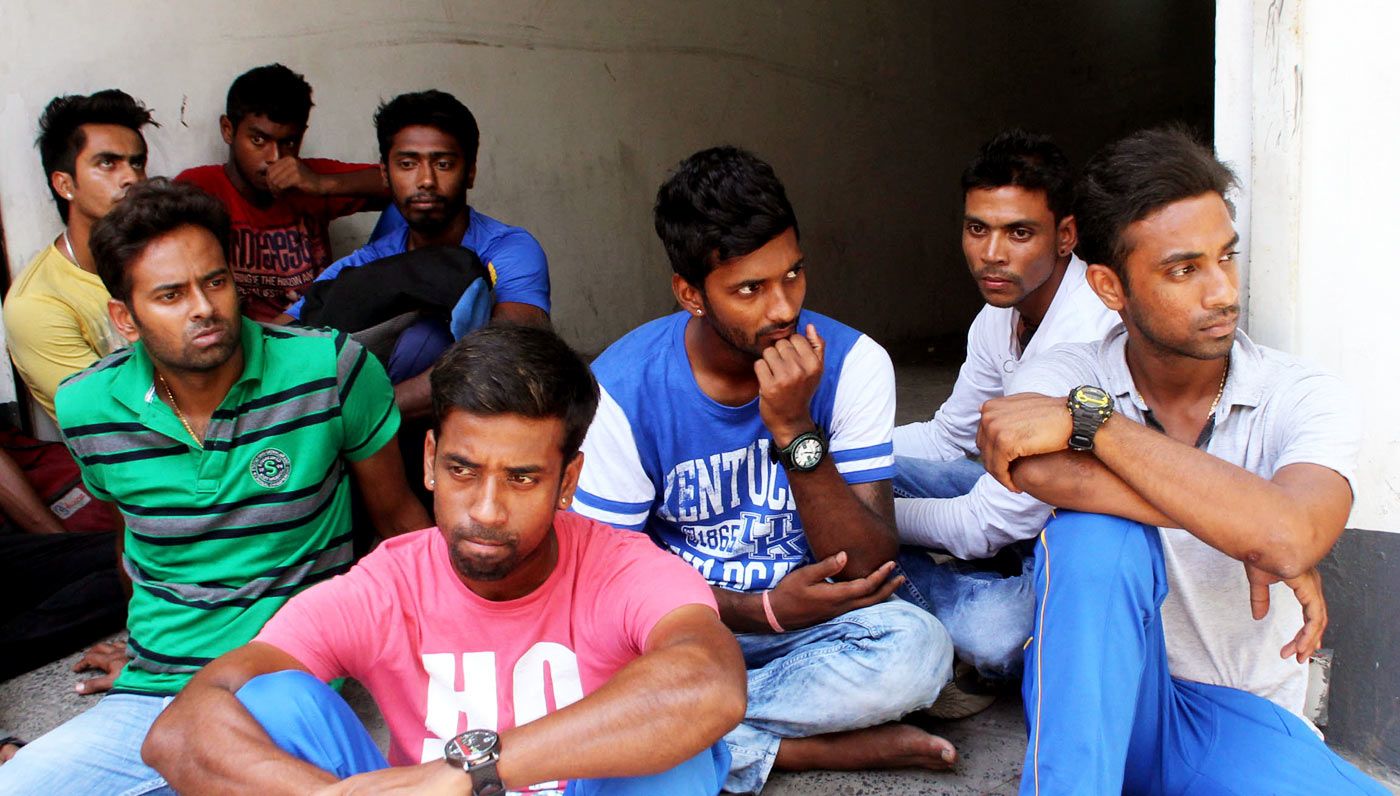 Ankit Keshri's team-mates wait outside the hospital after hearing the news of his death