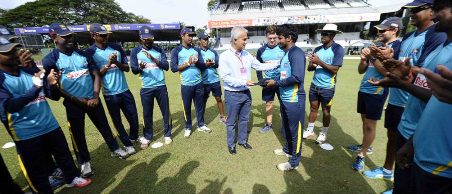 Kusal Perera gets his Test cap from former Sri Lanka opener Sidath Wettimuny