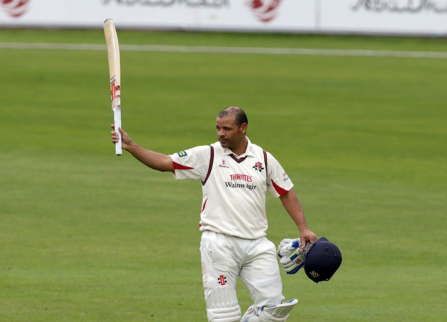 Ashwell Prince salutes the crowd after his last innings at Old Trafford