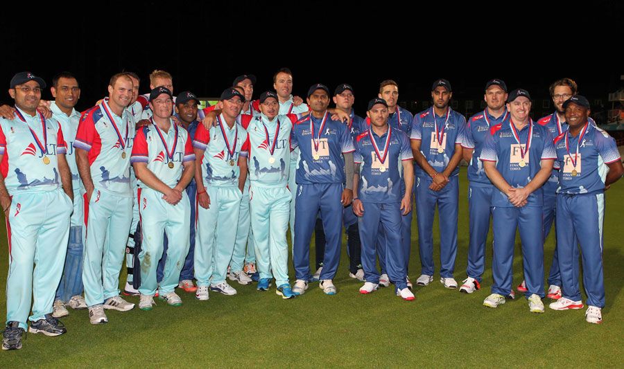The Help for Heroes team and the Rest of the World XI at the end of the Cricket for Heroes charity match at The Oval