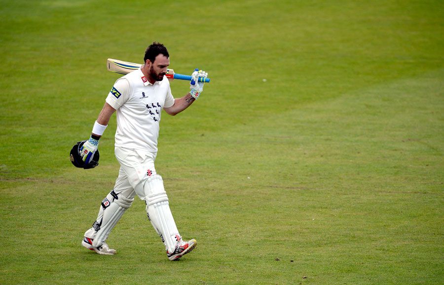 Michael Yardy leaves the field after his final innings