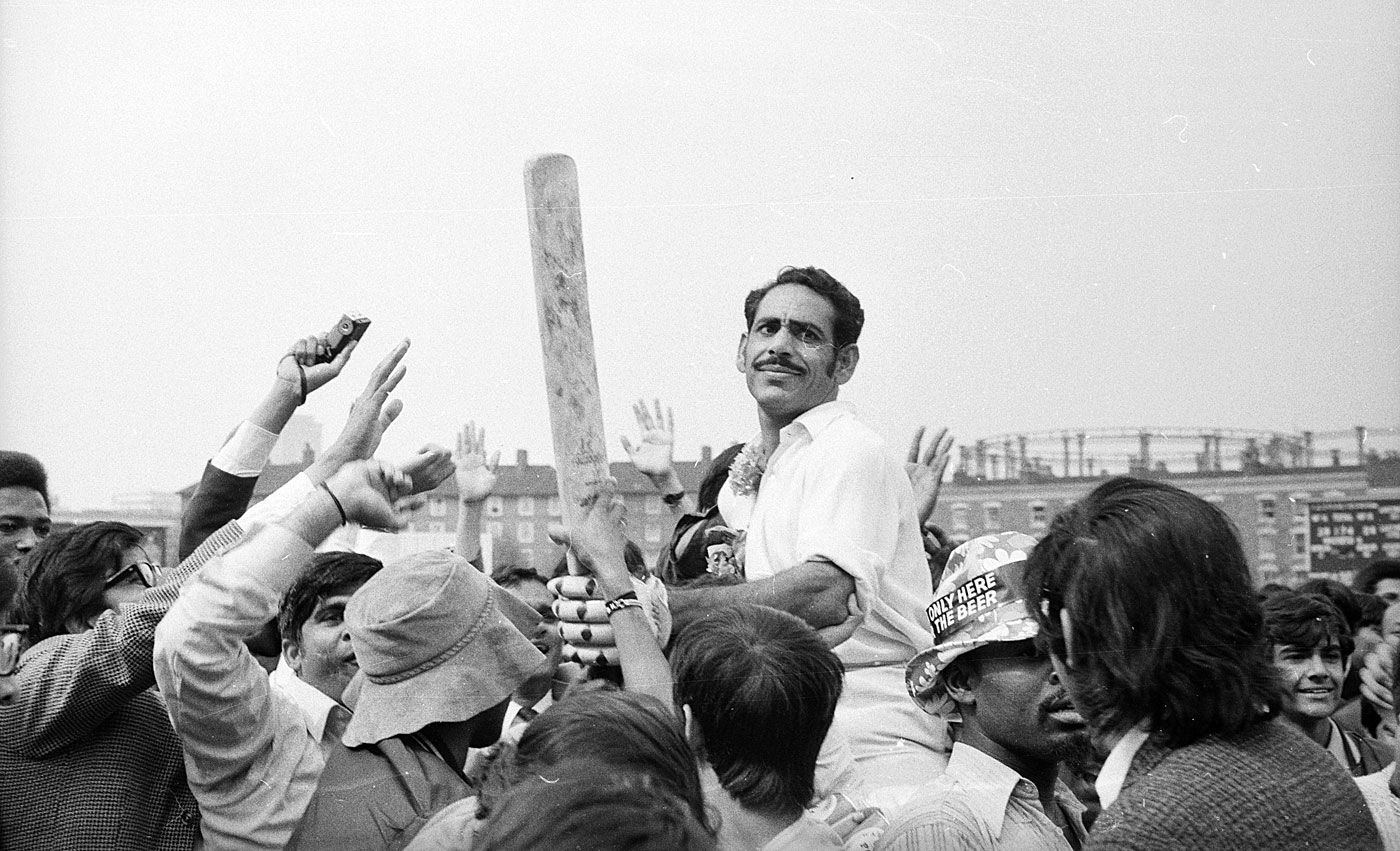 Syed Abid Ali is carried off the field by fans after securing India's series win