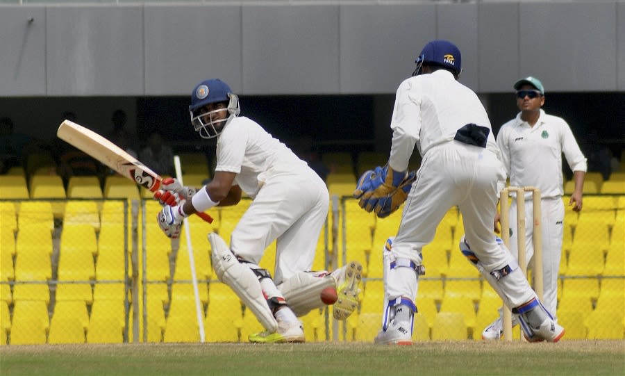 R Samarth clips to the leg side during his century