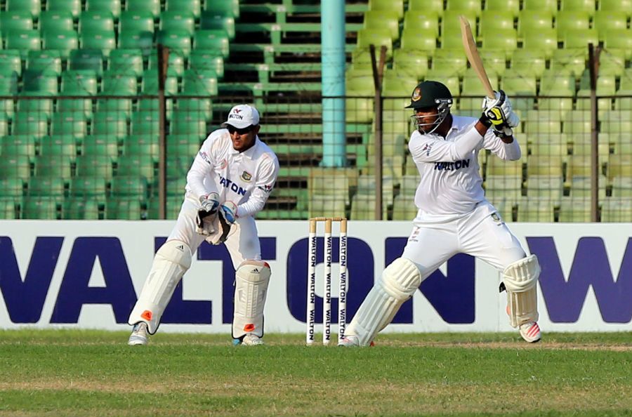 Shamsur Rahman finds a gap behind square on the off side