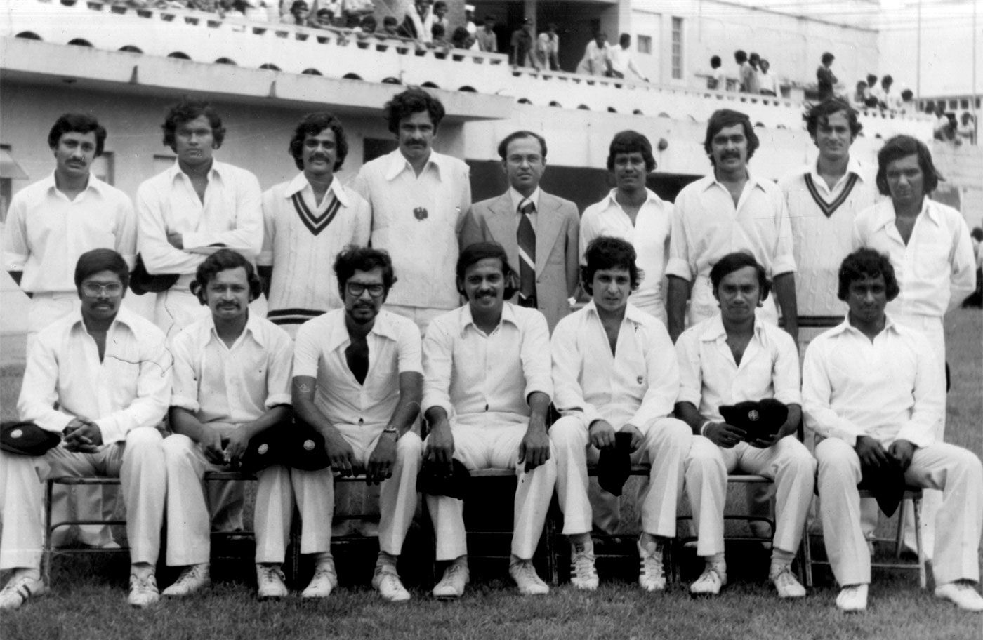 The Andhra Bank 1978-79 squad led by S Venkatraghavan (sitting, fourth from left)