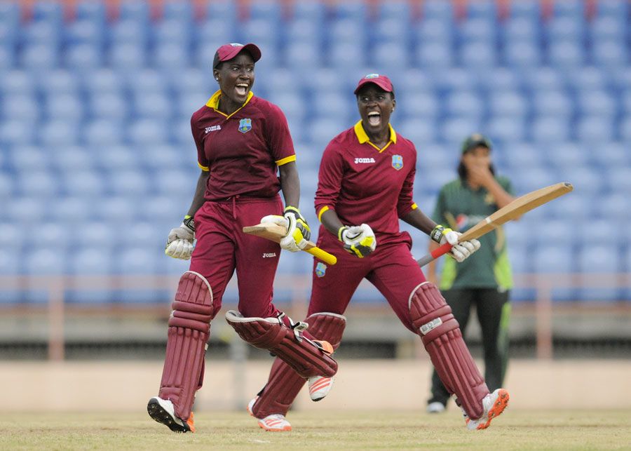 Kycia Knight and Kyshona Knight celebrate West Indies women's dramatic win