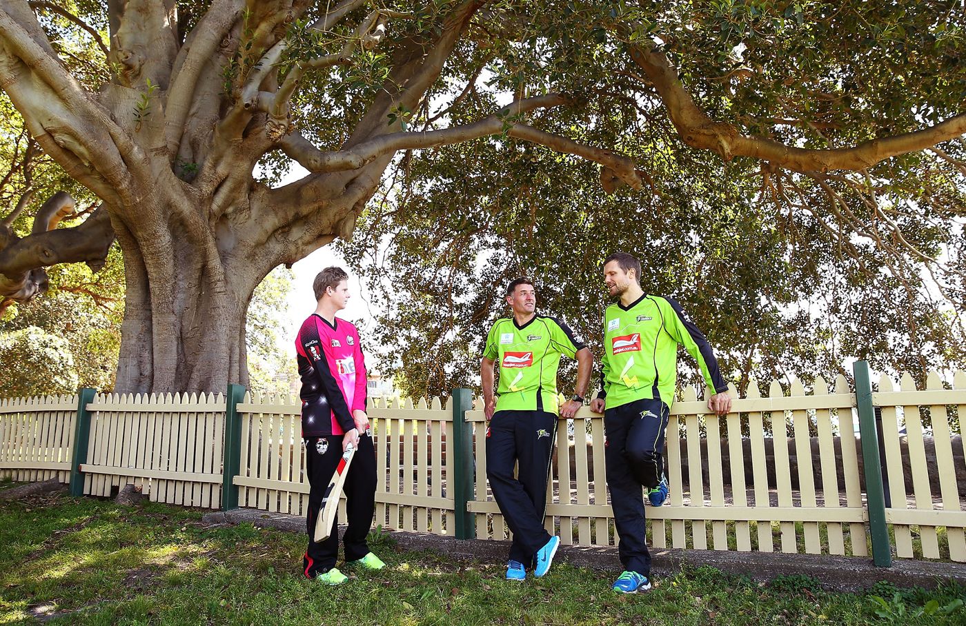 Steve Smith, Mike Hussey and Dirk Nannes at a media session
