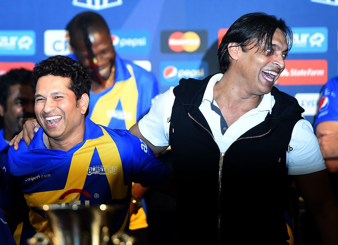 Sachin Tendulkar and Shoaib Akhtar at the All-Stars launch in New York