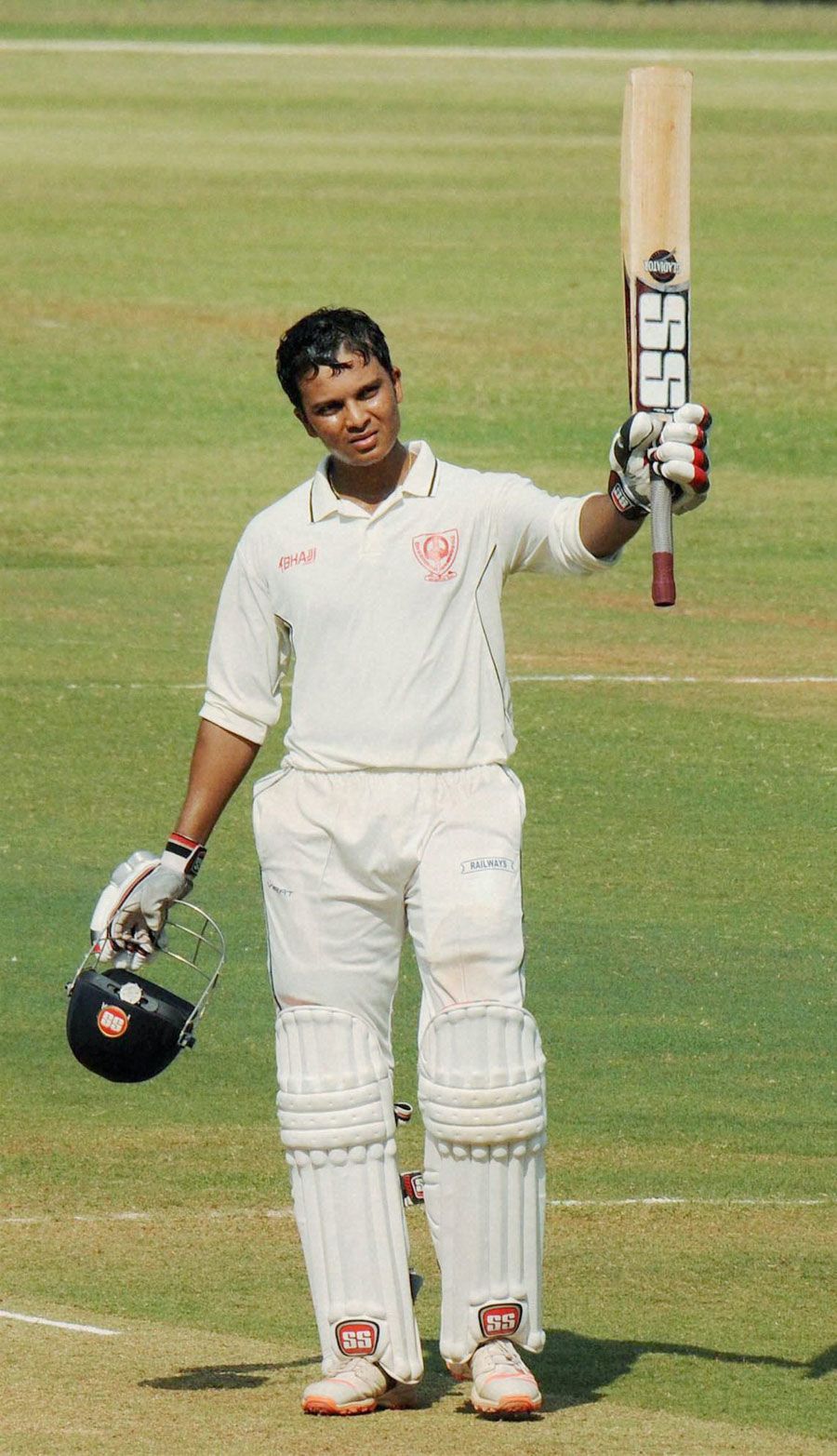 Saurabh Wakaskar celebrates his fifth first-class hundred