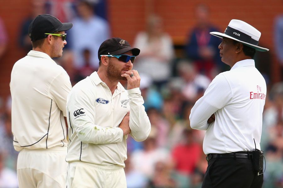 Brendon McCullum queries the decision not to give Nathan Lyon out