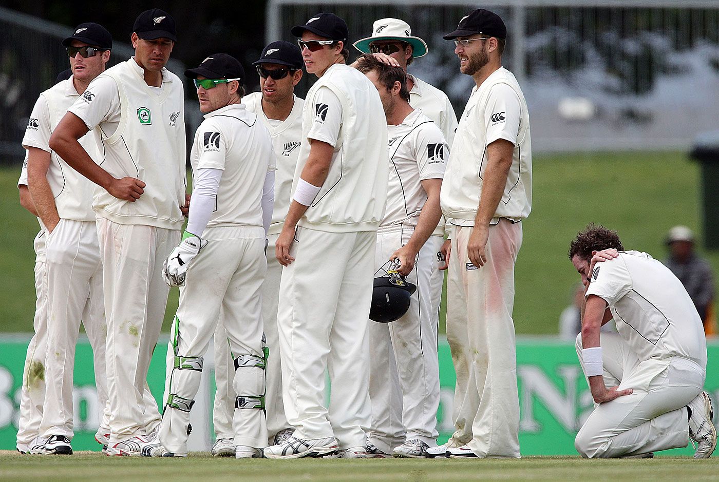Iain O'Brien takes a breather after taking a wicket