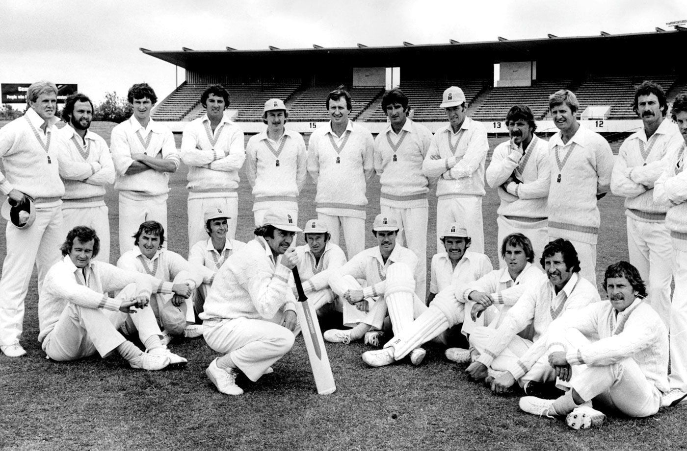 The World Series Cricket Australia team at St Kilda Football ground in Melbourne, December 1977