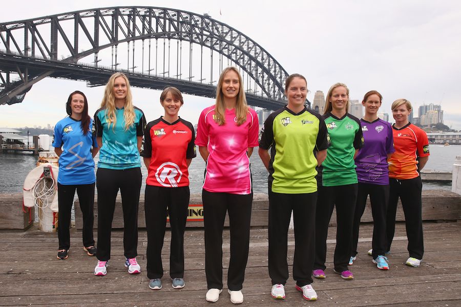 The eight captains at the season launch of the Women's Big Bash League