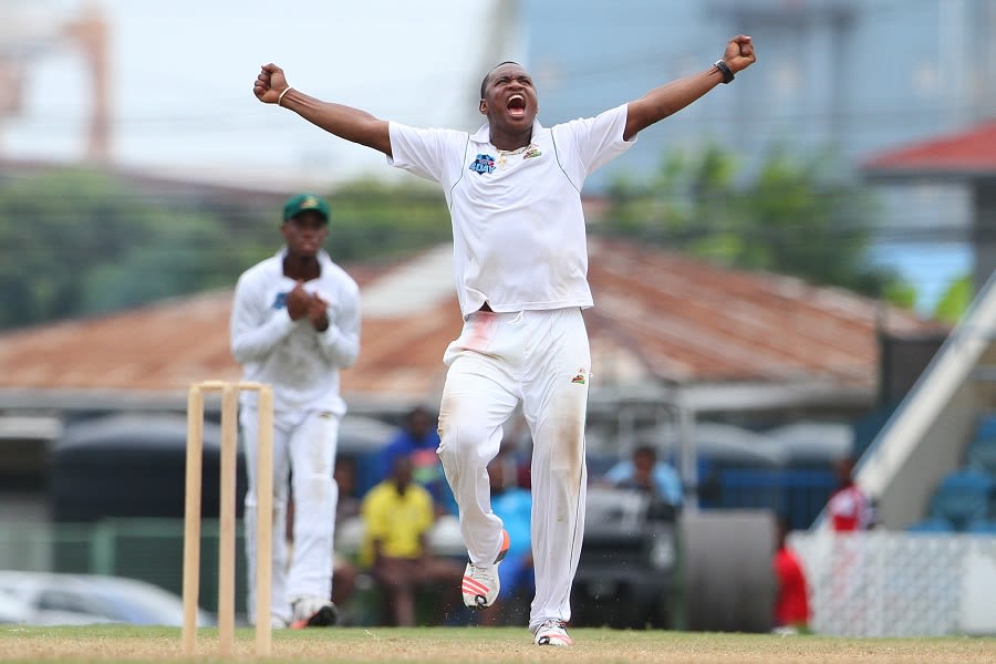 Chris Barnwell roars after taking his fifth wicket