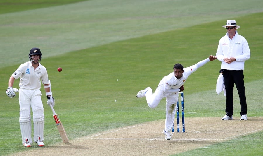 Kane Williamson watches the debutant Udara Jayasundera bowl