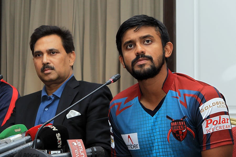 Barisal Bulls' Shahriar Nafees talks to the media ahead of the BPL final