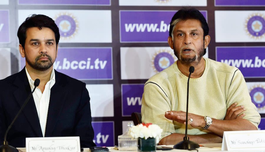 Anurag Thakur and Sandeep Patil address the press after the selection meeting