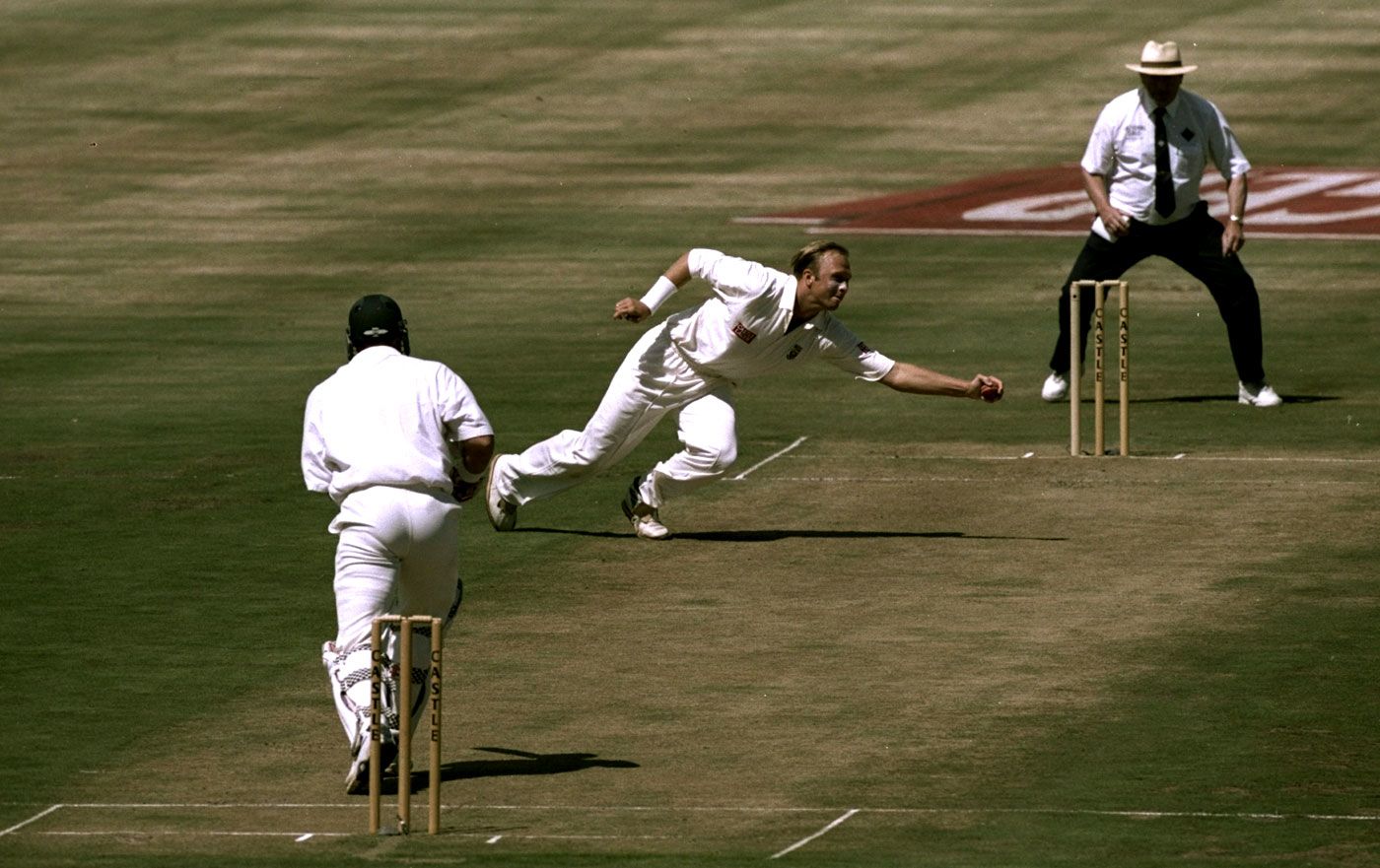Brett Schultz fields the ball off his own bowling