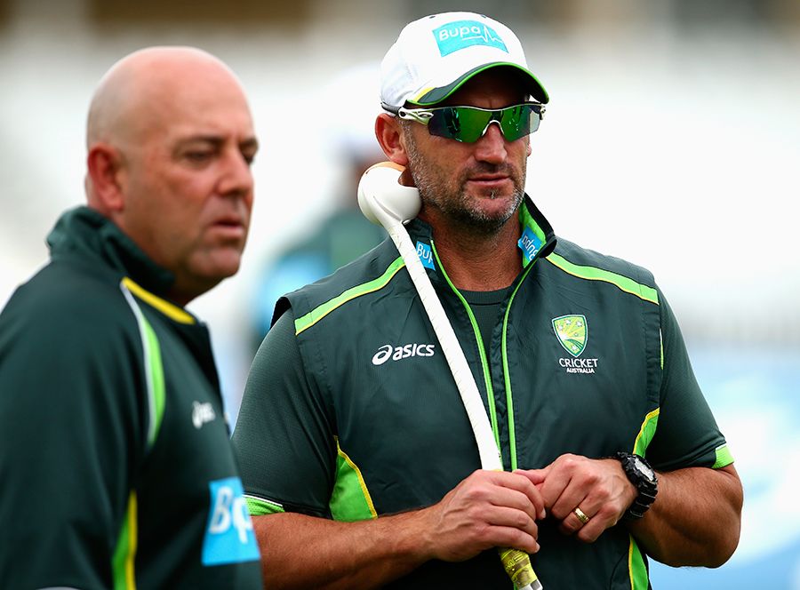 Michael Di Venuto and Darren Lehmann look on during a training session