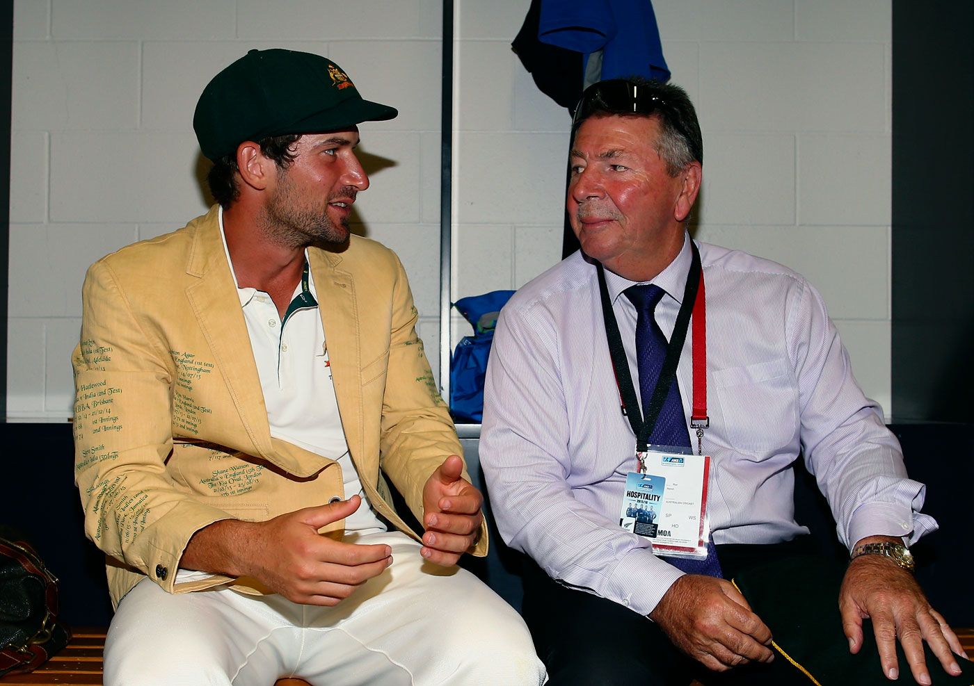 Joe Burns sports the player of the match jacket awarded to him by his team-mates, a tradition started by Darren Lehmann during the 2013 Ashes