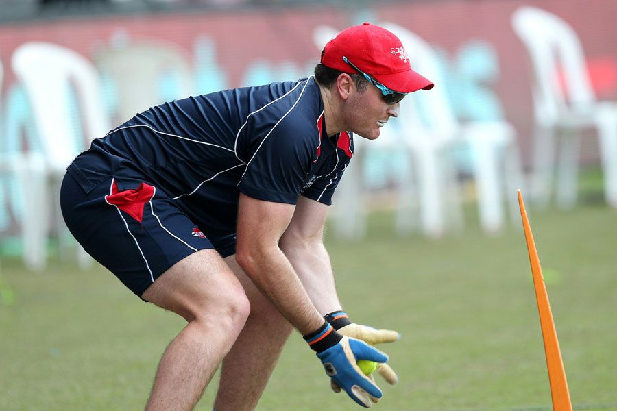 Jamie Atkinson works on his fielding skills