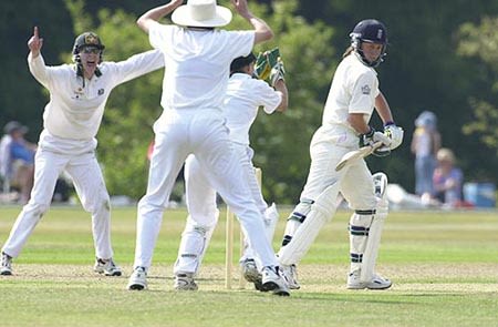 Clare Taylor is caught behind off the bowling of Magno