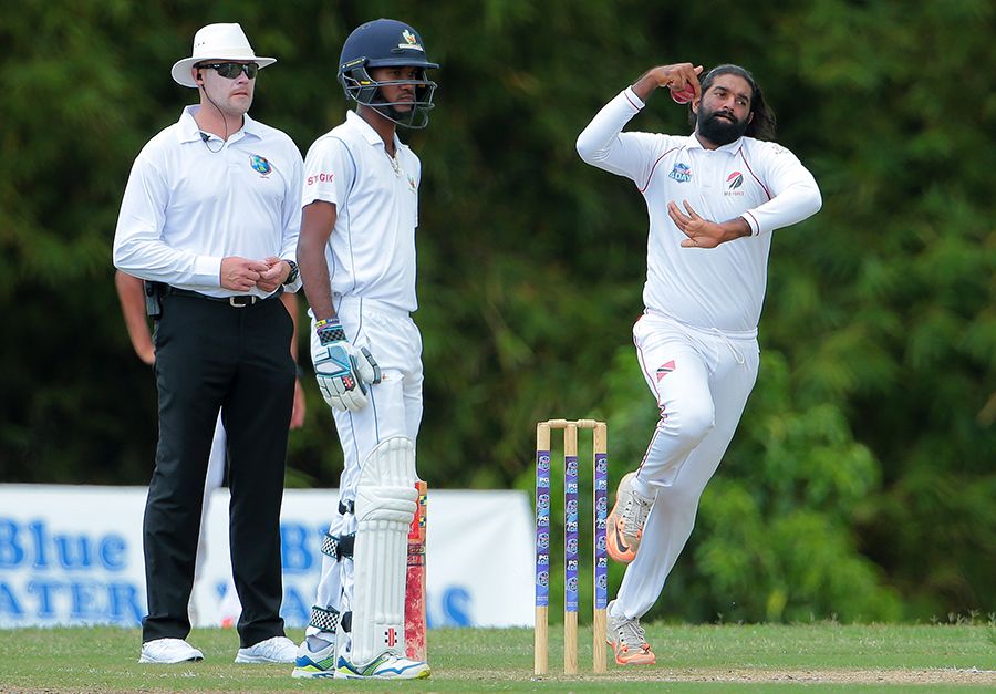 Legspinner Imran Khan in his delivery stride