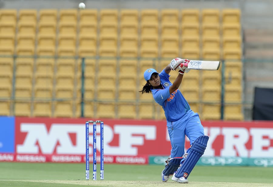 Vellaswamy Vanitha lofts ball into the off side