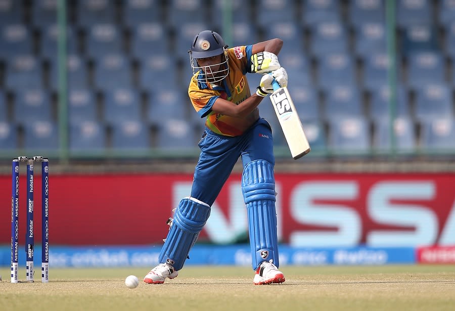 Yasoda Mendis opens the face of her bat as she tries to guide one to the off side