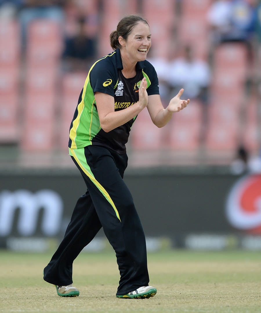 Rene Farrell celebrates one of her two wickets