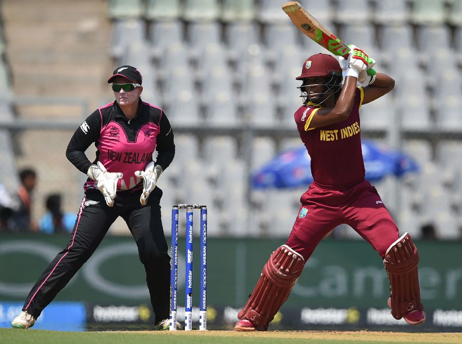 Britney Cooper executes a back-foot drive through the off side