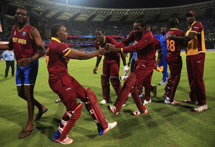 Dwayne Bravo and Chris Gayle showcase their moves after West Indies' win