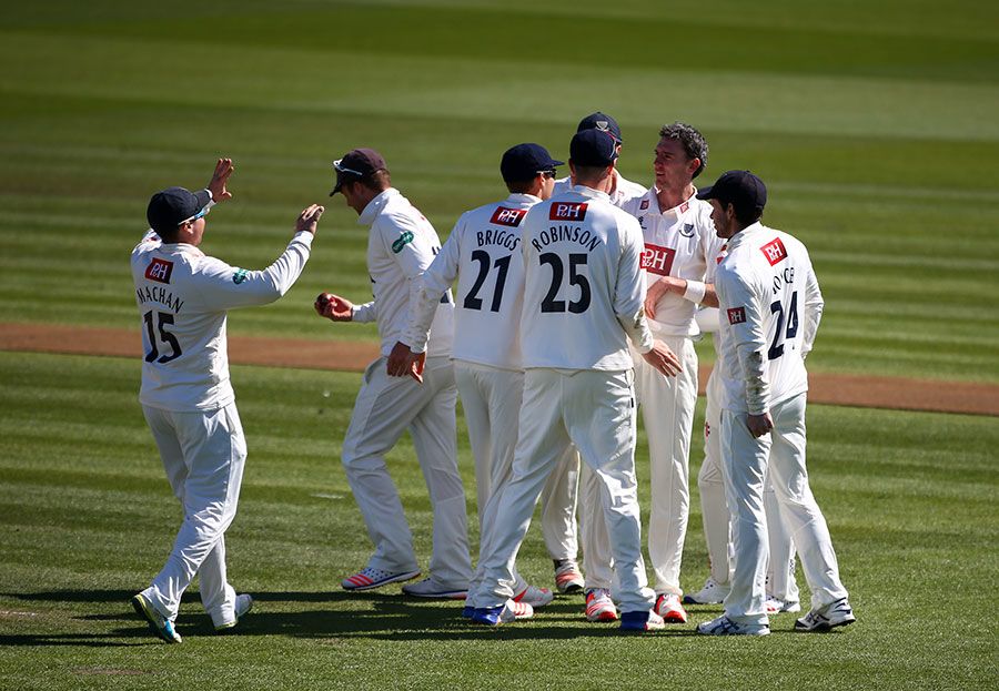 Steve Magoffin celebrates the dismissal of Alastair Cook for 1
