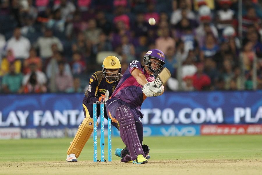Albie Morkel plays a big shot on one knee