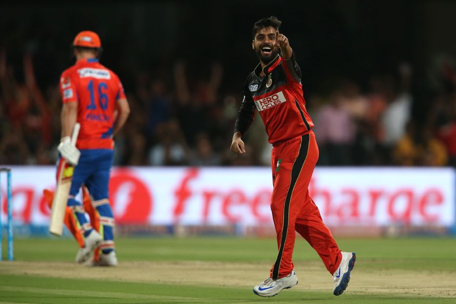 Iqbal Abdulla celebrates the wicket of Aaron Finch