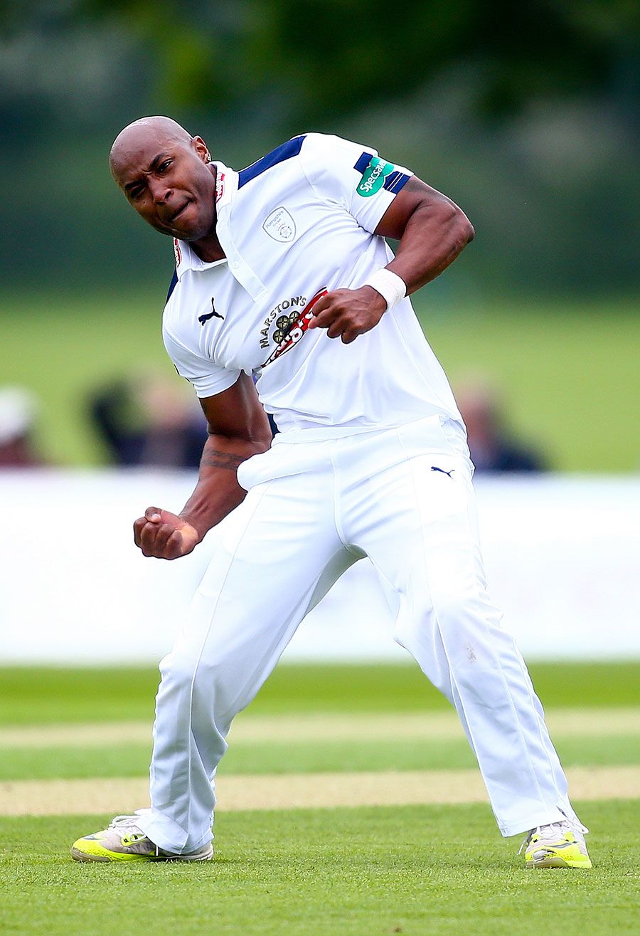 Tino Best celebrates his early dismissal of Sam Robson