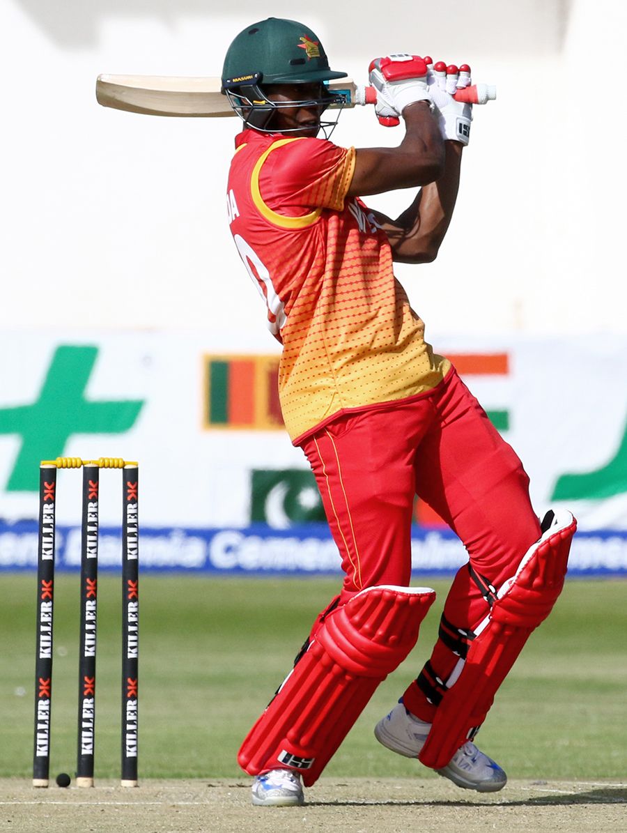 Vusi Sibanda plays a pull shot during his knock of 53